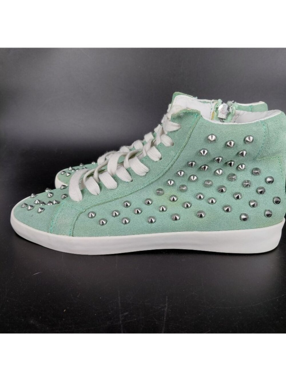High Top Shoes Women Size 8 Green Suede Studded Zip Sneakers Punk Gothic Cosplay - Picture 4 of 10